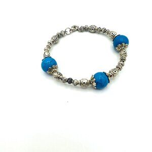 Faux Turquoise Bead Silver Tone Bracelet